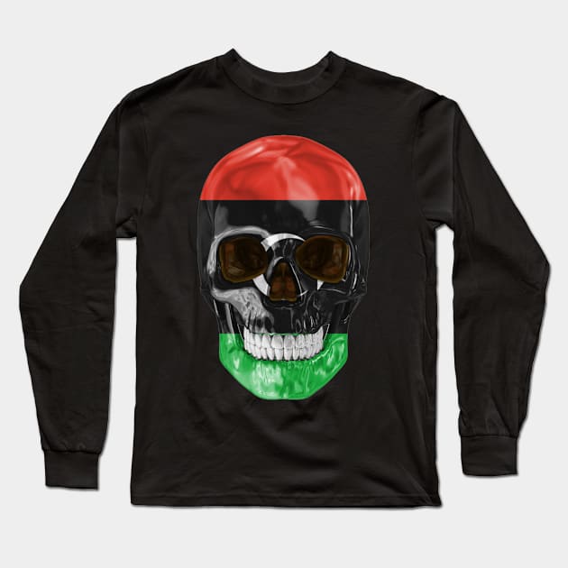 Libya Flag Skull - Gift for Libyan With Roots From Libya Long Sleeve T-Shirt by Country Flags